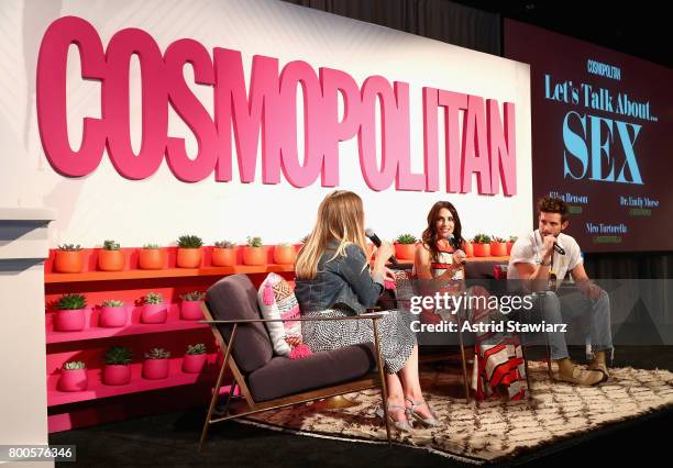 Dr. Emily Morse and Nico Tortorella speak on stage during the Cosmopolitan: Let's Talk About It Event on June 24, 2017 in New York City.