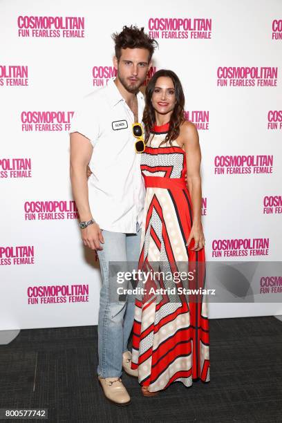 Nico Tortorella and Dr. Emily Morse attend the Cosmopolitan: Let's Talk About It Event on June 24, 2017 in New York City.