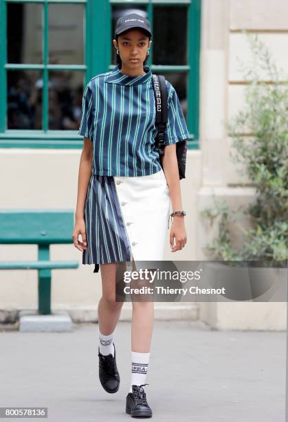 Model walks the runway during the Andrea Crews Menswear Spring/Summer 2018 show as part of Paris Fashion Week on June 24, 2017 in Paris, France.