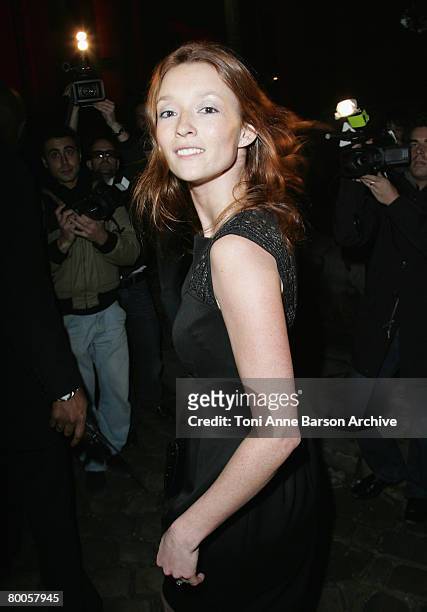 Audrey Marney attends the Yves Saint Laurent Fashion show, during Paris Fashion Week Fall-Winter 2008-2009 at the Grand Palais on February 28, 2008...
