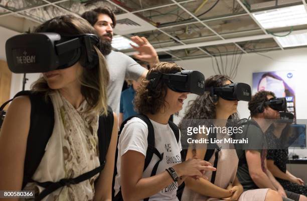 Israelis participant in "The Enemy", Virtual Reality experience on June 24, 2017 in Tel Aviv, Israel. The Enemy , created by Karim Ben Khelifa,...