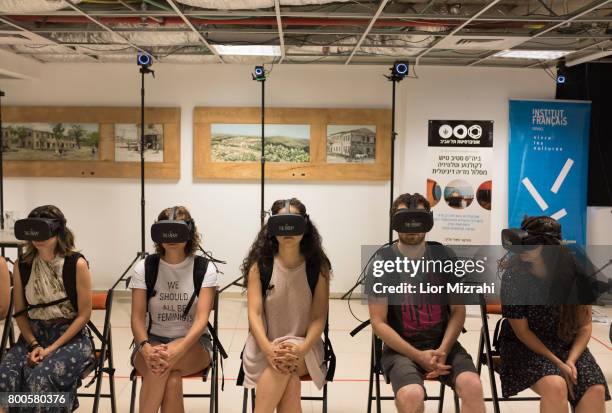 Israelis participant in "The Enemy", Virtual Reality experience on June 24, 2017 in Tel Aviv, Israel. The Enemy , created by Karim Ben Khelifa,...