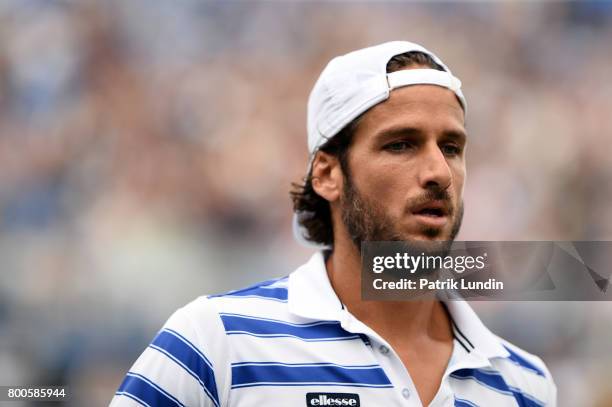 Feliciano Lopes of Spain walks off court during the Semi Final match against Grigor Dimitrov of Bulgaria on day six at Queens Club on June 24, 2017...