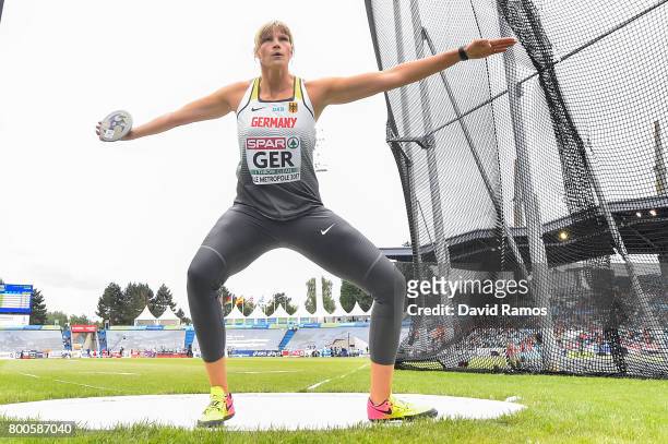 Nadine Muller of Germany competes in the Women's Discus Throw Final during day two of the European Athletics Team Championships at the Lille...