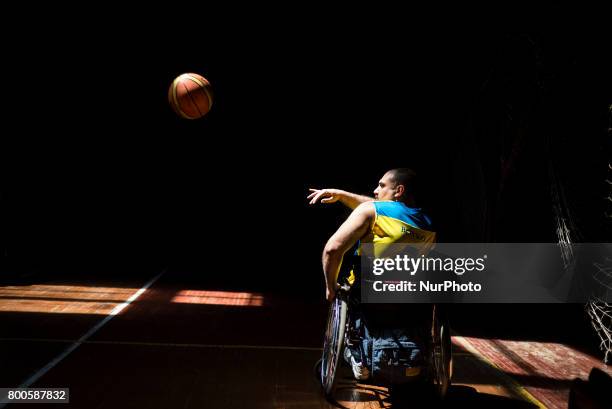 Players of Kyiv BASKI wheelchair basketball team have their training at the sports center Voskhod in Kyiv, Ukraine. The team was created 3 months ago...