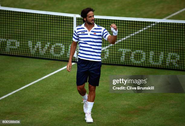 Feliciano Lopez of Spain celebrates victory during the mens singles semi-final match against Grigor Dimitrov of Bulgaria on day six of the 2017 Aegon...