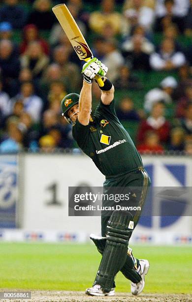 Brad Haddin of Australia hits a shot during the Commonwealth Bank Series One Day International match between Australia and Sri Lanka held at the...