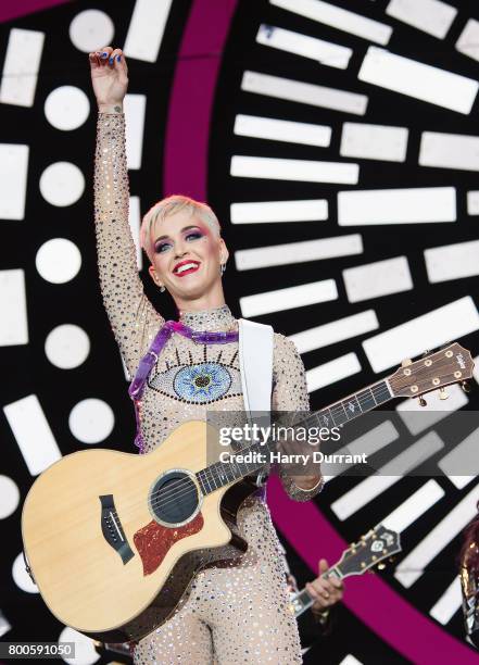 Katy Perry performs on day 3 of the Glastonbury Festival 2017 at Worthy Farm, Pilton on June 24, 2017 in Glastonbury, England.