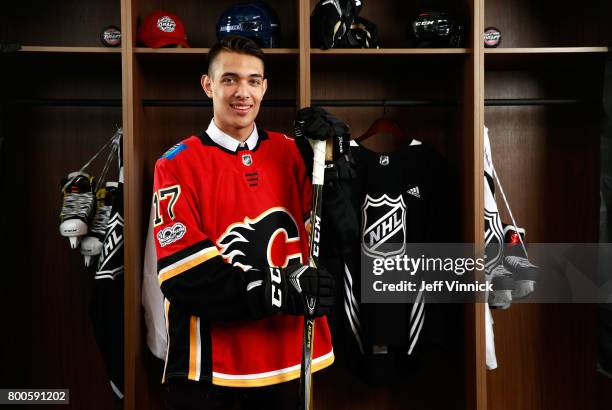 Artagnan Joly, 171st overall pick of the Calgary Flames, poses for a portrait during the 2017 NHL Draft at United Center on June 24, 2017 in Chicago,...