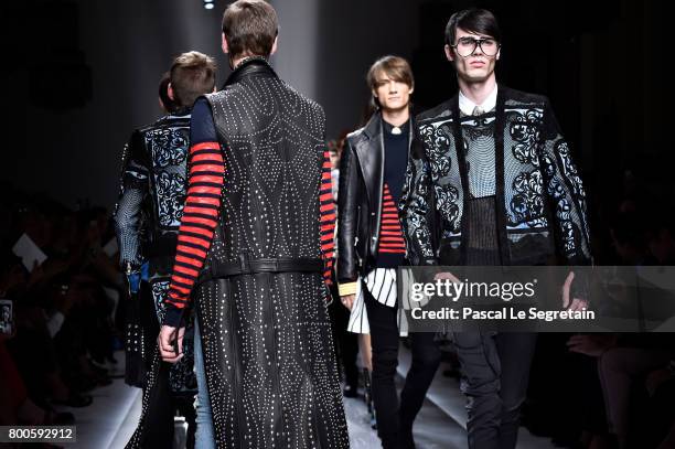 Models walk the runway during the Balmain Menswear Spring/Summer 2018 show as part of Paris Fashion Week on June 24, 2017 in Paris, France.