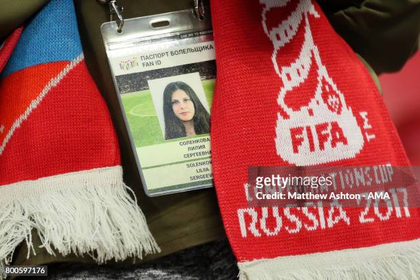 Detail View of a fan's ID during the FIFA Confederations Cup Russia 2017 Group A match between Mexico and Russia at Kazan Arena on June 24, 2017 in...