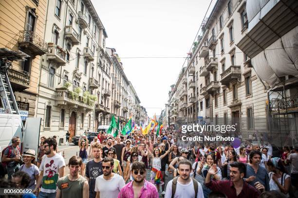 Milano Pride Parade on 24th June 2017: one hundred tousend people walking on the street for gay lesbian and diversity rights in Milan
