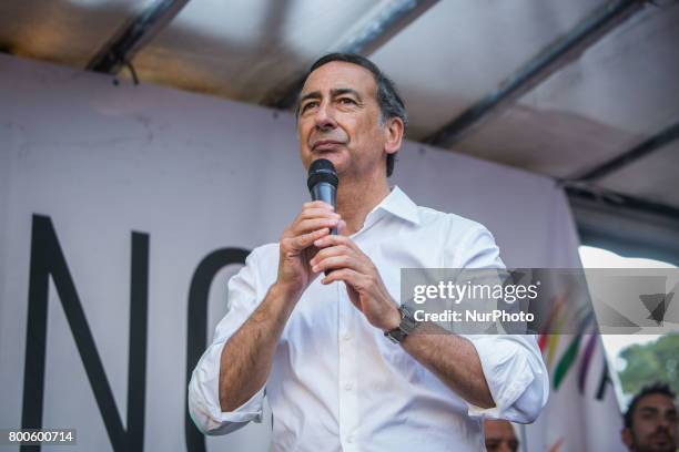 The Major of Milan Beppe Sala pictured during the Milano Pride Parade on 24th June 2017: one hundred tousend people walking on the street for gay...