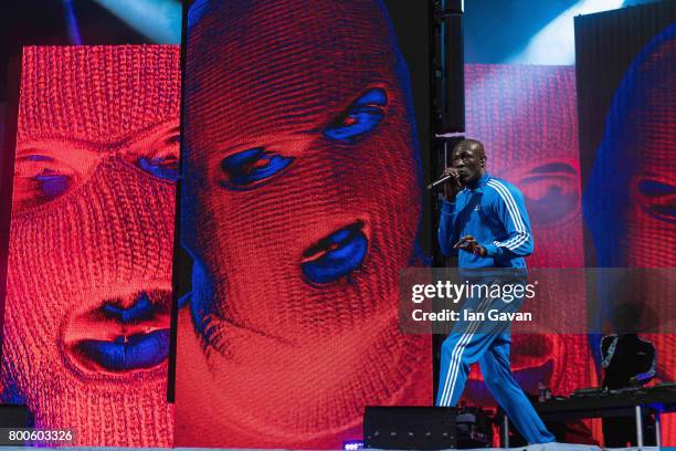 Stormzy performs on day 3 of the Glastonbury Festival 2017 at Worthy Farm, Pilton on June 24, 2017 in Glastonbury, England.