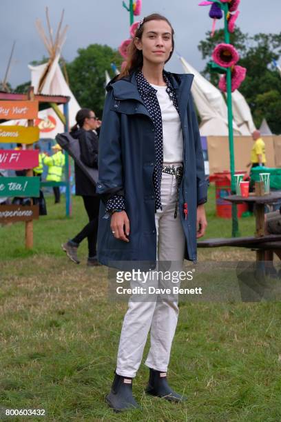 Alexa Chung attends day two of Glastonbury on June 24, 2017 in Glastonbury, England.
