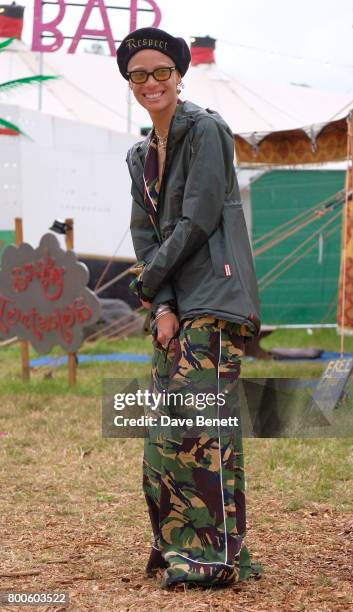 Adwoa Aboah attends day two of Glastonbury on June 24, 2017 in Glastonbury, England.