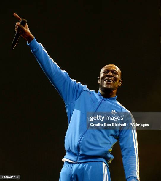 Stormzy performing on The Other Stage at the Glastonbury Festival, at Worthy Farm in Somerset.