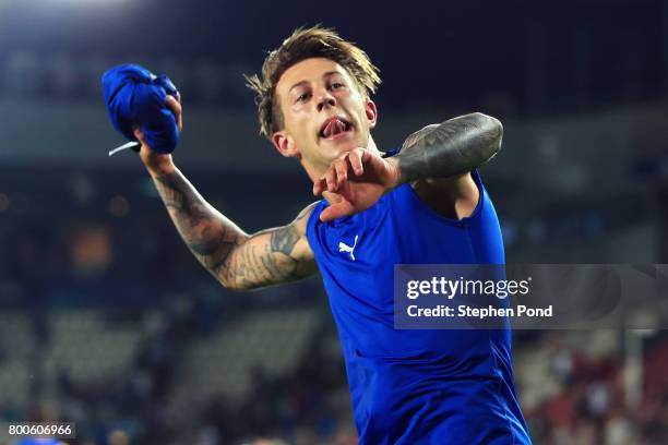 Federico Bernardeschi of Italy celebrates victory after the 2017 UEFA European Under-21 Championship Group C match between Italy and Germany at...