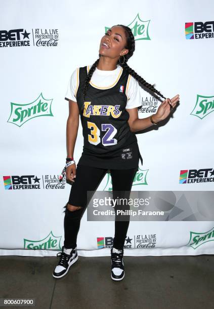 Brittney Elena poses backstage at the Celebrity Basketball Game, presented by Sprite and State Farm, during the 2017 BET Experience, at Staples...