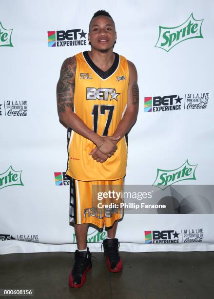 Rotimi poses backstage at the Celebrity Basketball Game, presented by Sprite and State Farm, during the 2017 BET Experience, at Staples Center on...