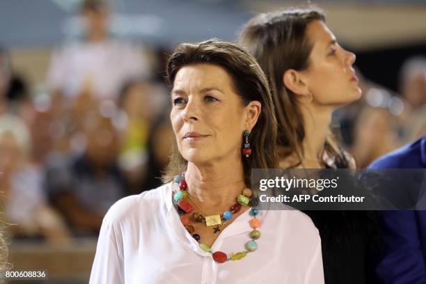 Princess Caroline of Hanover and Charlotte Casiraghi attend the podium ceremony of the Jumping International of Monaco horse jumping competition as...