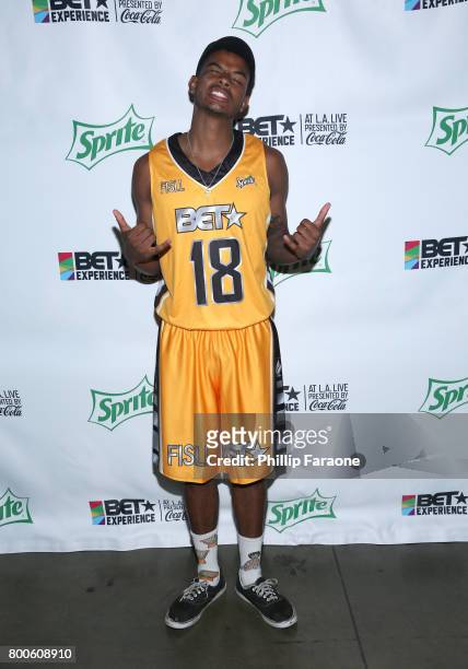 Trevor Jackson poses backstage at the Celebrity Basketball Game, presented by Sprite and State Farm, during the 2017 BET Experience, at Staples...