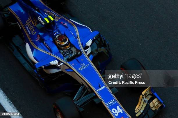 Pascal Wehrlein of Germany driving the Sauber F1 Team on track during final practice for the Azerbaijan Formula One Grand Prix at Baku City Circuit.