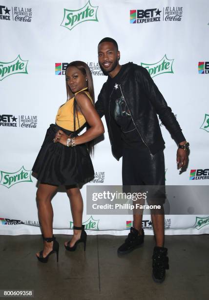 Jess Hilarious and KendallKyndall pose backstage at the Celebrity Basketball Game, presented by Sprite and State Farm, during the 2017 BET...