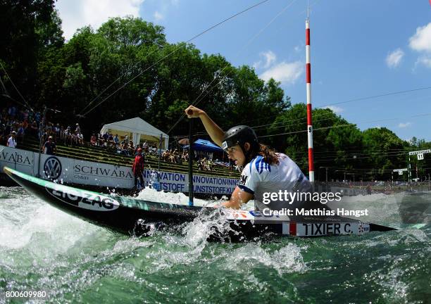 Cecile Tixier of France competes during the Canoe Single Women's Final of the ICF Canoe Slalom World Cup on June 24, 2017 in Augsburg, Germany.