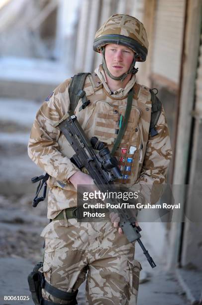 Prince Harry on patrol through the deserted town of Garmisir close to FOB Delhi , where he was posted on January 2, 2008 in Helmand province Southern...