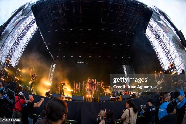 In Flames perform on stage at the Download Festival on June 24, 2017 in Madrid, Spain.