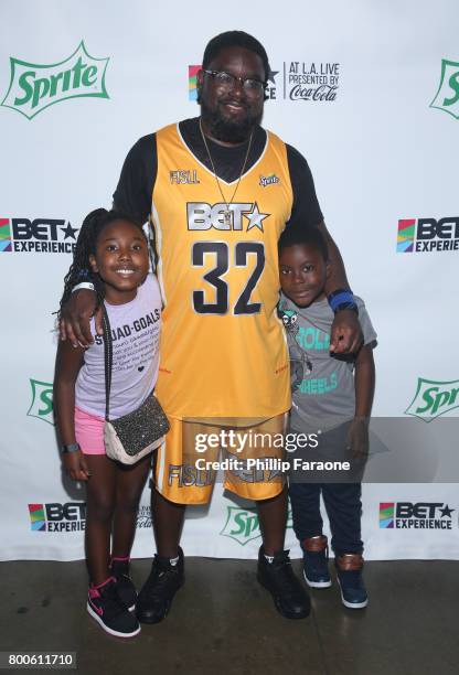 Lil Rel Howery poses backstage at the Celebrity Basketball Game, presented by Sprite and State Farm, during the 2017 BET Experience, at Staples...