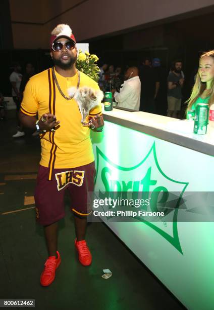 De'Fur Shui poses backstage at the Celebrity Basketball Game, presented by Sprite and State Farm, during the 2017 BET Experience, at Staples Center...