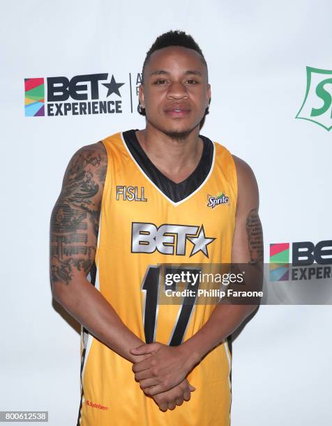 Rotimi poses backstage at the Celebrity Basketball Game, presented by Sprite and State Farm, during the 2017 BET Experience, at Staples Center on...