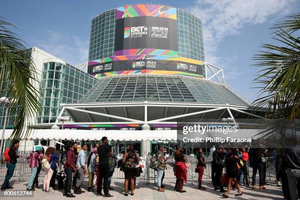 Event signage is displayed at the Celebrity Basketball Game, presented by Sprite and State Farm, during the 2017 BET Experience, at Staples Center on...