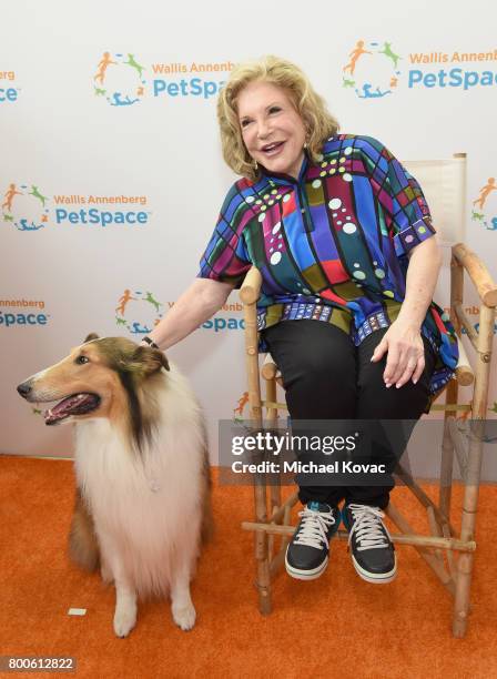 President and CEO of The Annenberg Foundation, Wallis Annenberg and Lassie the dog at the grand opening of The Wallis Annenberg PetSpace on June 24,...