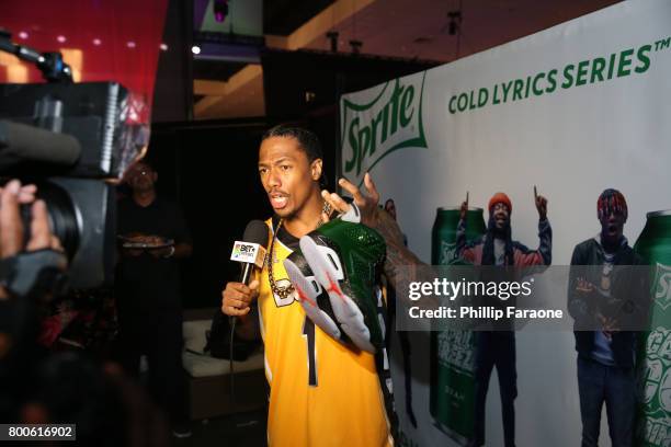 Nick Cannon attends the Celebrity Basketball Game, presented by Sprite and State Farm, during the 2017 BET Experience, at Staples Center on June 24,...