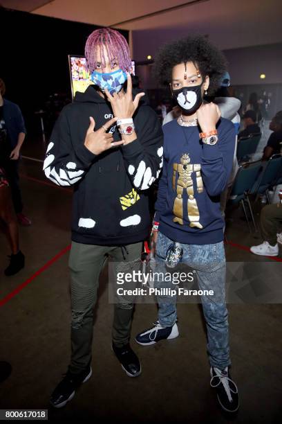 Ayo and Teyo pose backstage at the Celebrity Basketball Game, presented by Sprite and State Farm, during the 2017 BET Experience, at Staples Center...