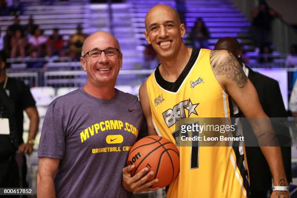 Dave Miller and Doug Christie at the Slam Dunk Contest during the 2017 BET Experience at Los Angeles Convention Center on June 24, 2017 in Los...