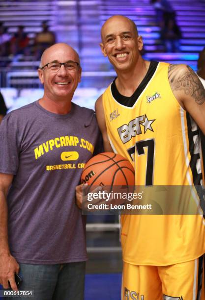 Dave Miller and Doug Christie at the Slam Dunk Contest during the 2017 BET Experience at Los Angeles Convention Center on June 24, 2017 in Los...