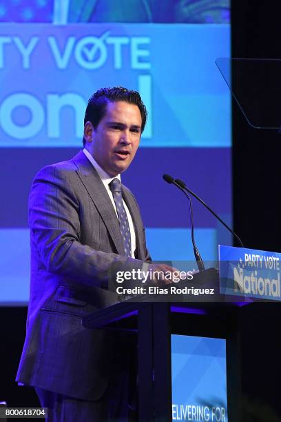 Minister of Economic Development, Hon Simon Bridges speaking during the National Party 81st Annual Conference at Michael Fowler Centre on June 25,...