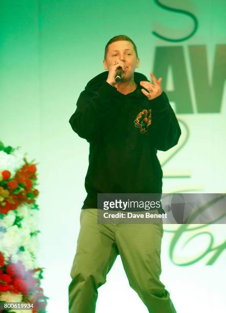 Professor Green performs at the Jersey Style Awards 2017 in association with Chopard at The Royal Jersey Showground on June 24, 2017 in Trinity,...