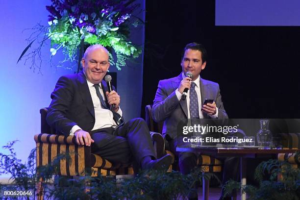 Minister of Finance & Infrastructure Hon Steven Joyce and Minister of Economic Development, Hon Simon Bridges on a panel discussion during the...