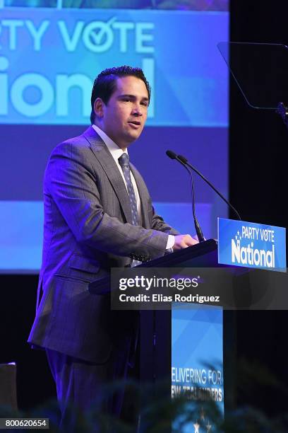 Minister of Economic Development, Hon Simon Bridges speaking during the National Party 81st Annual Conference at Michael Fowler Centre on June 25,...