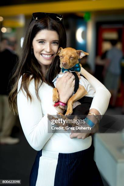 Author Katherine Schwarzenegger poses for a picture with dog Tuna at the Grand Opening Celebration For The Wallis Annenberg PetSpace at the Wallis...