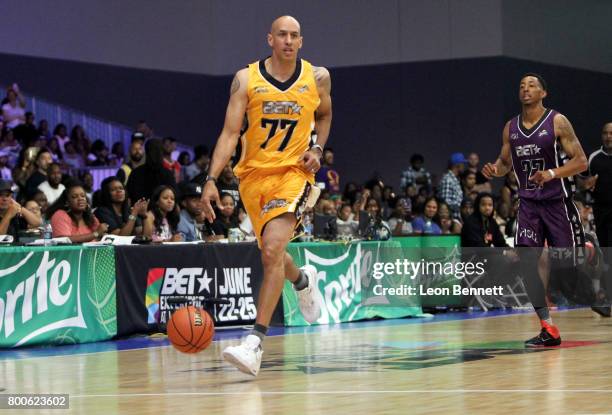 Doug Christie and Jonathan Clark at the Celebrity Basketball Game, presented by Sprite and State Farm, during the 2017 BET Experience, at Los Angeles...