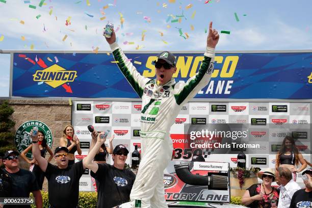 Kevin Harvick, driver of the Fields Ford celebrates winning the NASCAR K&N Pro Series West Carneros 200 at Sonoma Raceway on June 24, 2017 in Sonoma,...