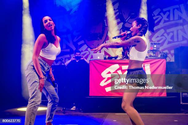 Juju and Nura of SXTN perform during the second day of the Southside festival on June 24, 2017 in Neuhausen, Germany.