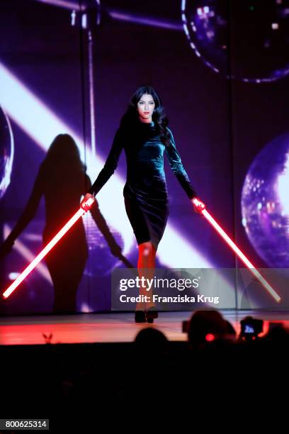 Model Rebecca Mir walks the runway at the Gerry Weber Open Fashion Night 2017 during the Gerry Weber Open 2017 at Gerry Weber Stadium on June 24,...