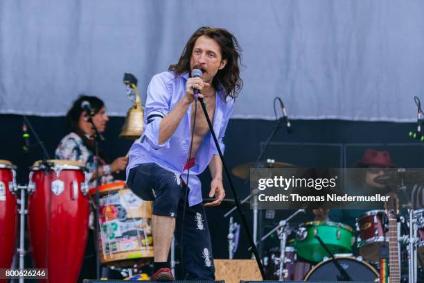 Eugene Huetz of Gogol Bordello performs during the second day of the Southside festival on June 24, 2017 in Neuhausen, Germany.